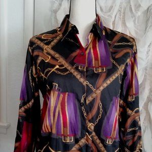 Ralph Lauren Women's Button Up Shirt Equestrian Gold Chain 100% Cotton